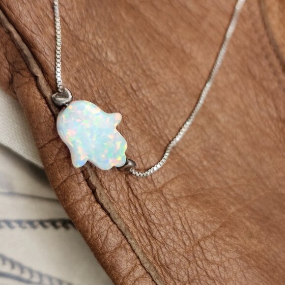 Vintage Opal Hamsa Hand on Sterling Silver bracelet - Picture 5 of 10